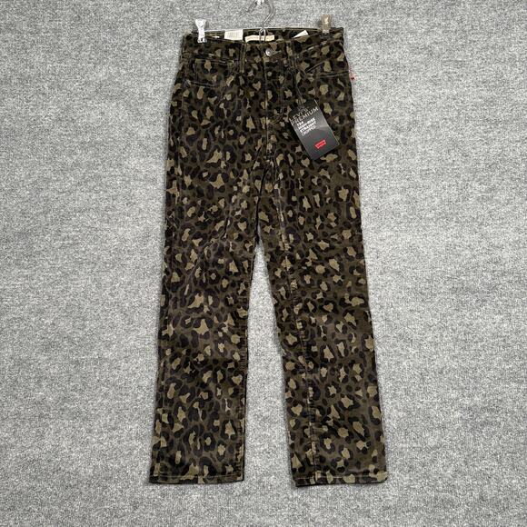 New Levi's Size 27 724 High Rise Straight Cropped Animal Print Jeans Black Tan - Picture 2 of 9
